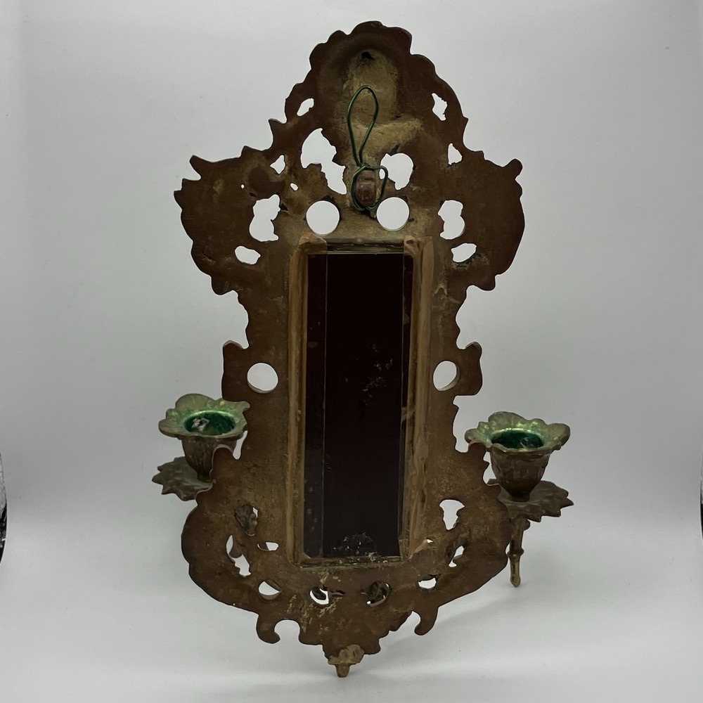 Vtg Candle Sconce / Brass With Mirror / 2 Arms / 1940s / Swedish Rococo Revival - Picture 13 of 16